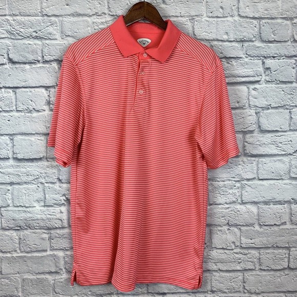 Callaway Men’s Performance Pink White Striped Short Sleeve Golf Polo Shirt Large - Picture 2 of 7